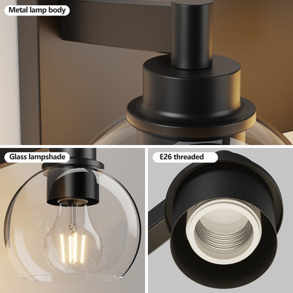 4-Light Matte Black Industrial Vanity Light with Globe Glass - view 6