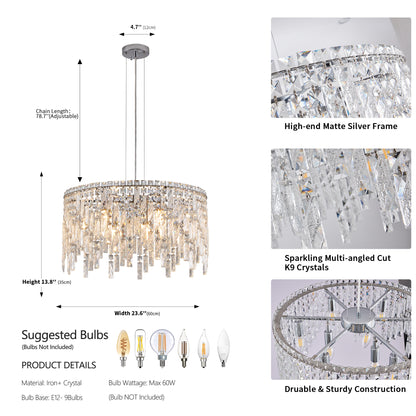 24" Modern Round Silver Crystal Chandelier - view 2