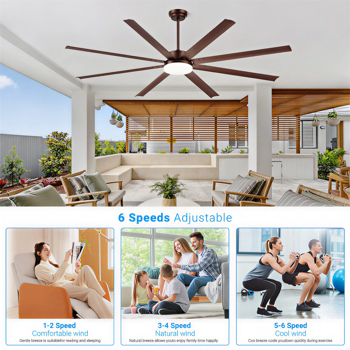 88" Coffee Industrial Ceiling Fan with Light & Remote - view 14