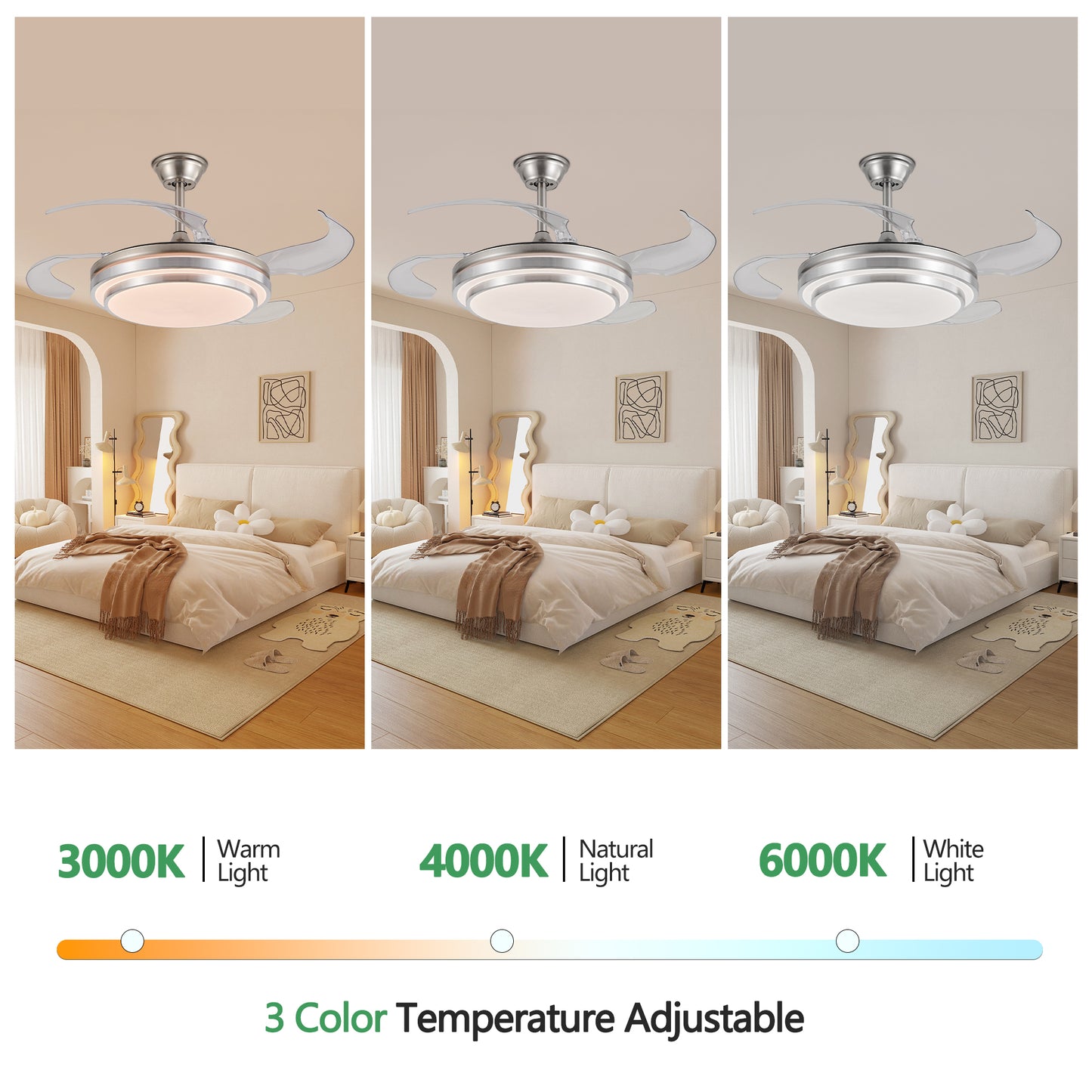 42" Chrome 3-Tier Retractable Ceiling Fan with Remote - view 2