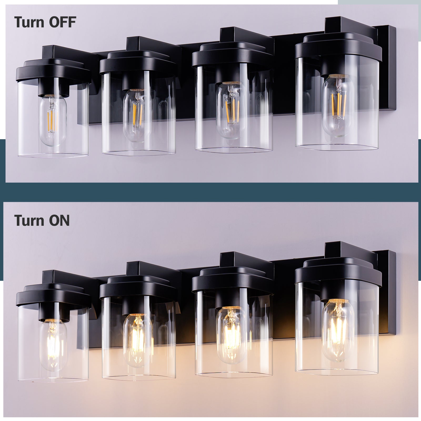 4-Light Matte Black Vanity Light with Clear Glass - view 5