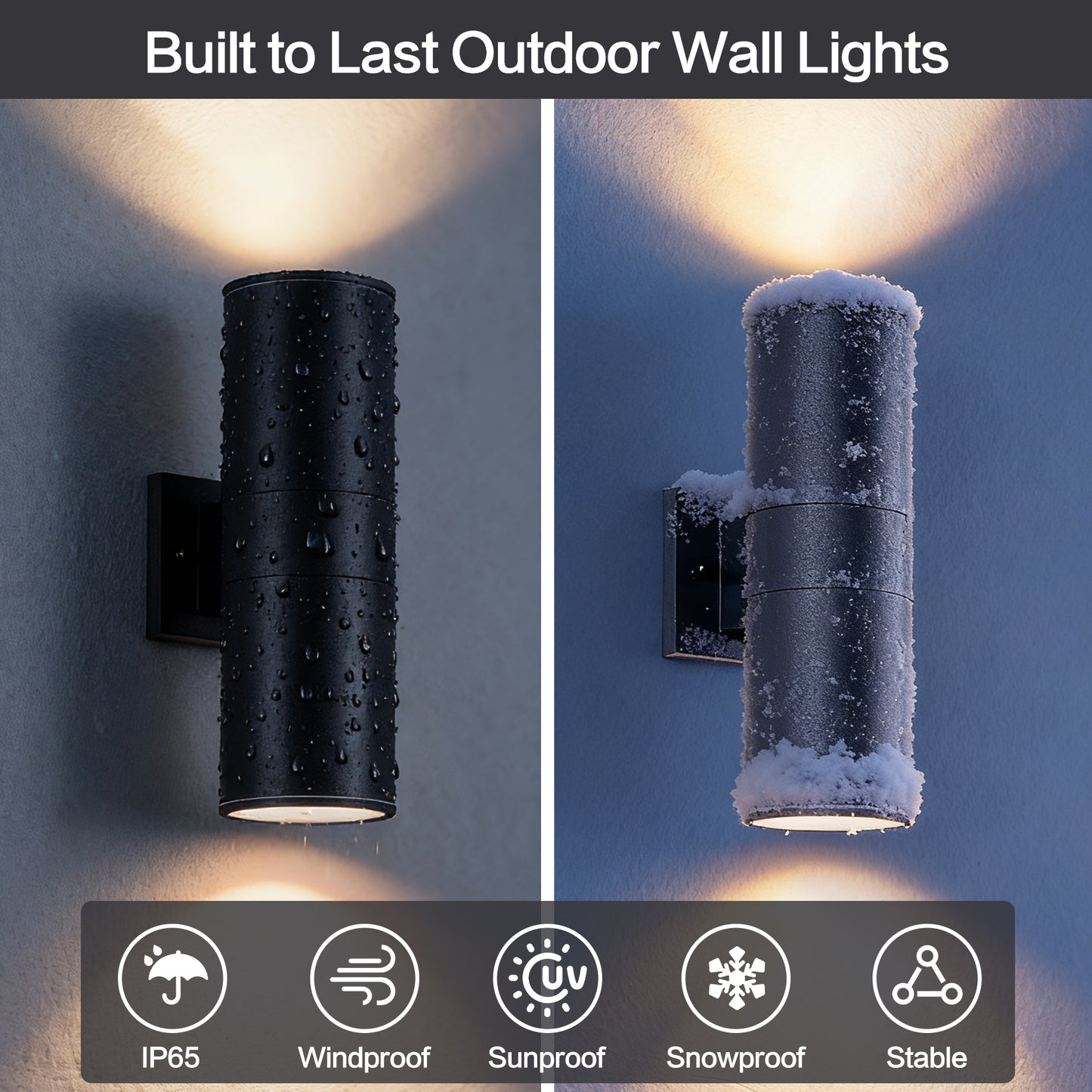 14" Matte Black Cylinder Outdoor Wall Sconce, Set of 2 - view 5