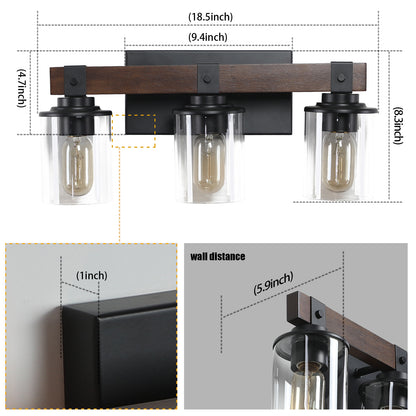 19" 3-Light Walnut Farmhouse Vanity Light with Glass Shades - view 16