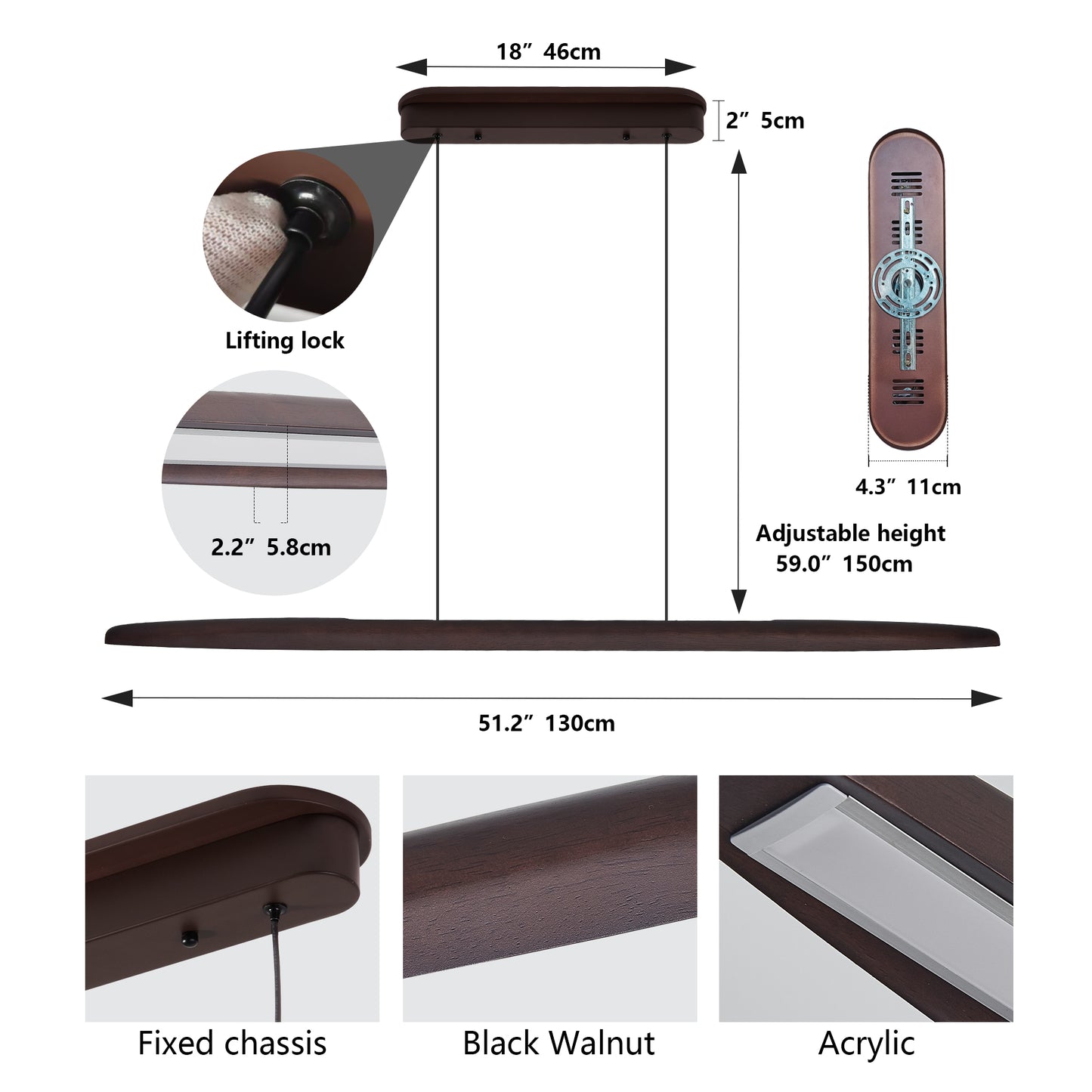 51" Walnut Wood Pendant Light with Remote - view 9