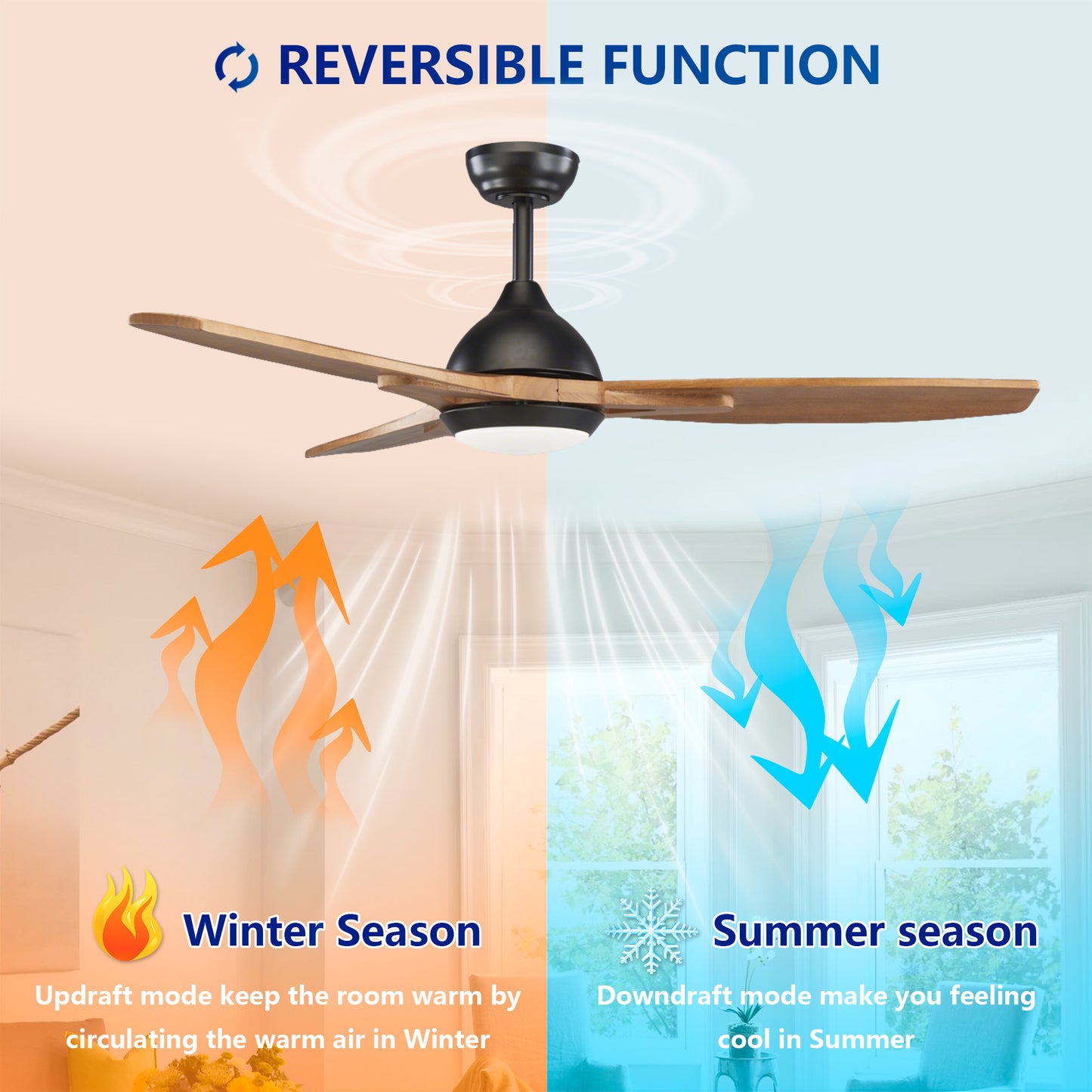 52" Matte Black & Wood Ceiling Fan with Light - view 14