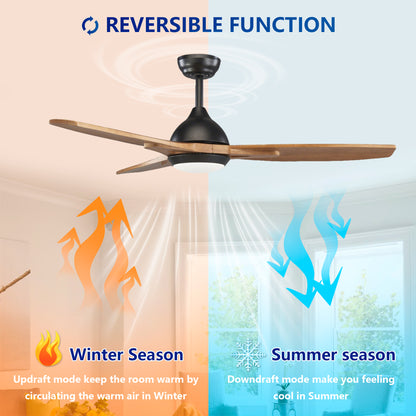 52" Matte Black & Wood Ceiling Fan with Light - view 14