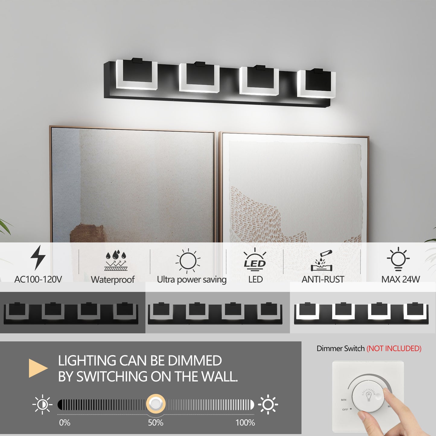 4-Light Black Up & Down LED Vanity Light - view 6