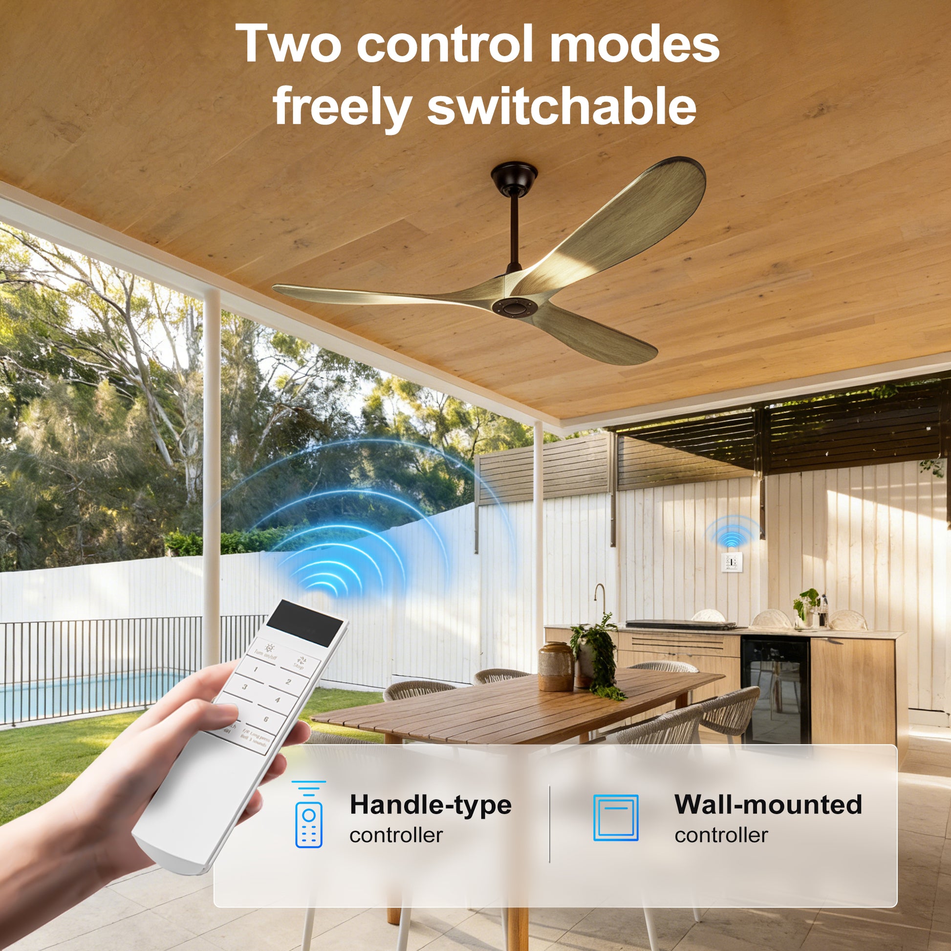 72" Ash Brown Solid Wood Ceiling Fan with Remote - view 12