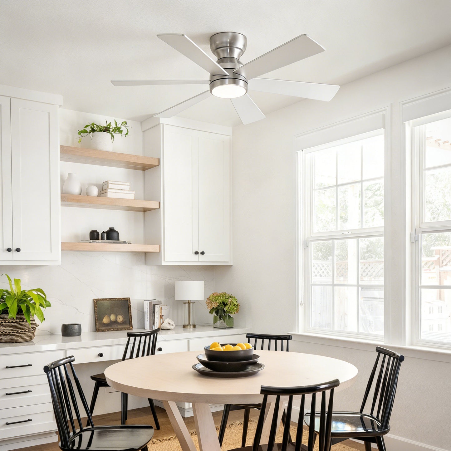 46" Silver Flush Mount Ceiling Fan with Light and Remote - view 4