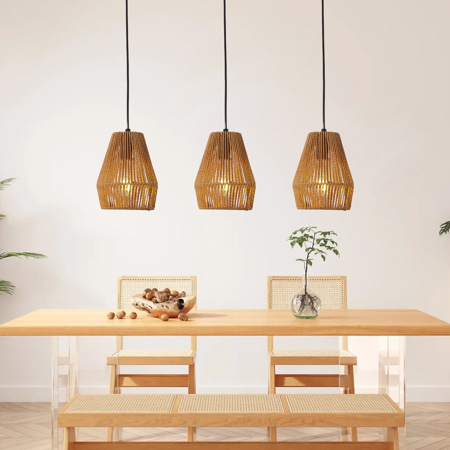 7" Hemp Rope Farmhouse Pendant Light, Set of 3 - view 4