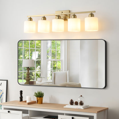 5-Light Gold Vanity Wall Light with Frosted Glass - view 4