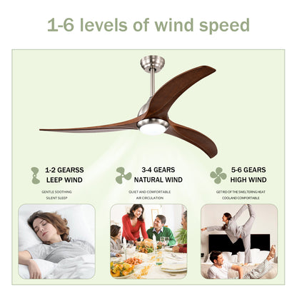 52" Satin Nickel & Walnut Ceiling Fan with Light & Remote - view 8