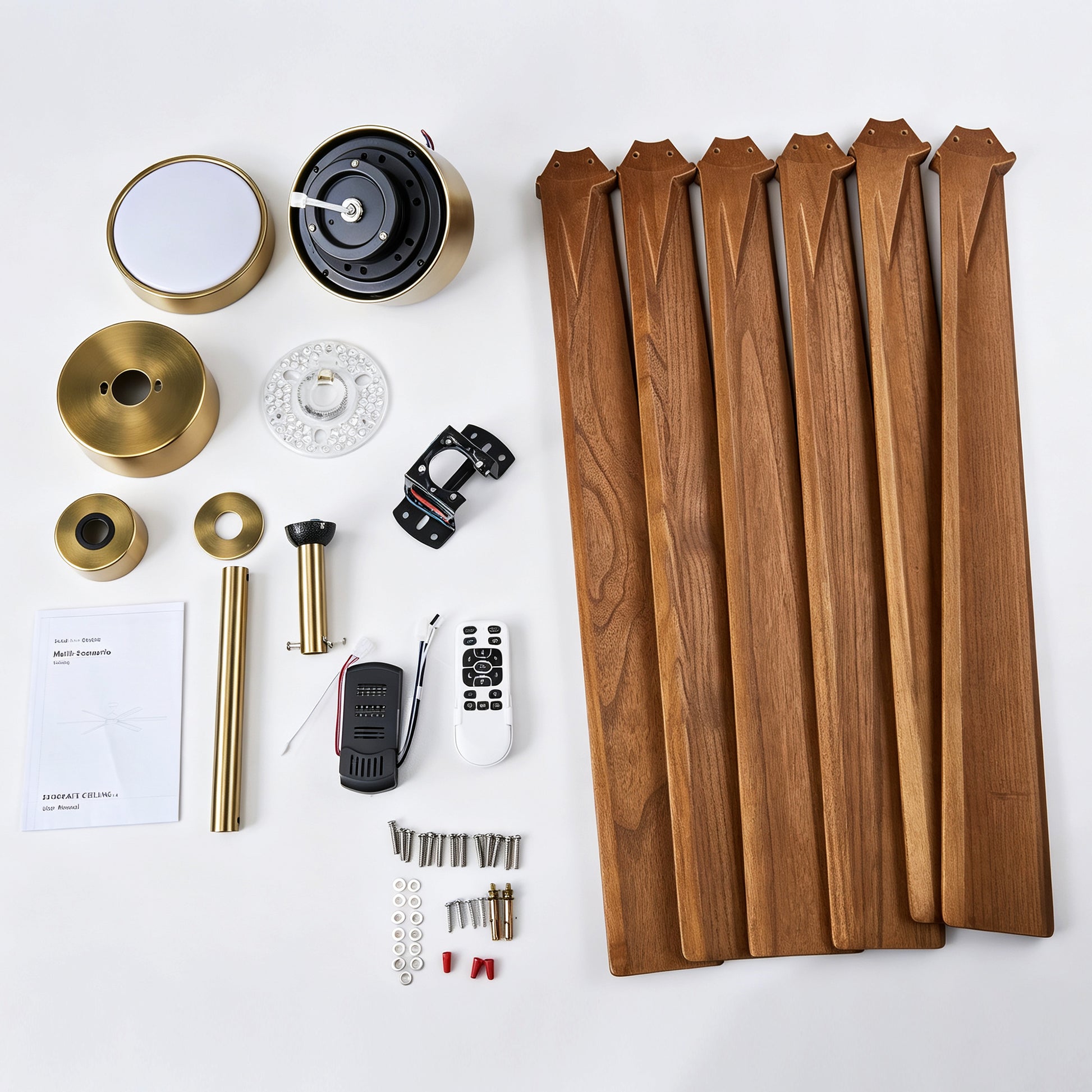70" Gold & Walnut Solid Wood Ceiling Fan with Light - view 17