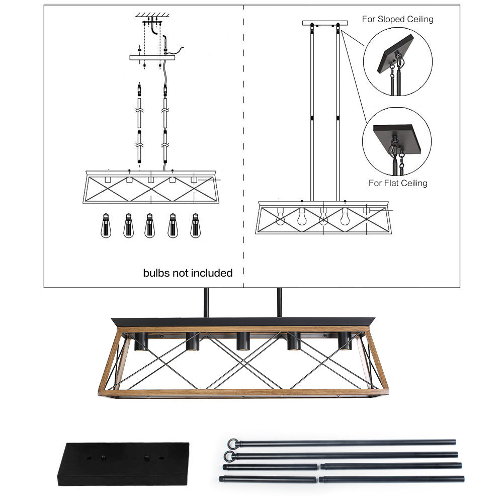 32" 5-Light Walnut Caged Industrial Chandelier - view 7