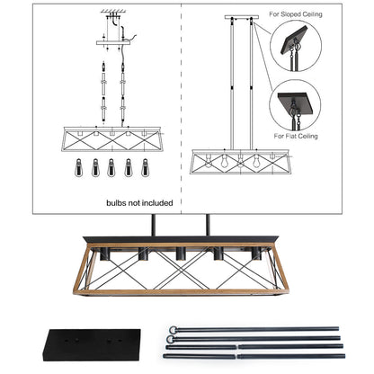 32" 5-Light Walnut Caged Industrial Chandelier - view 7