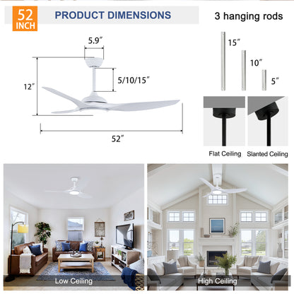 52" Matte White Ceiling Fan with LED Light & Remote - view 7