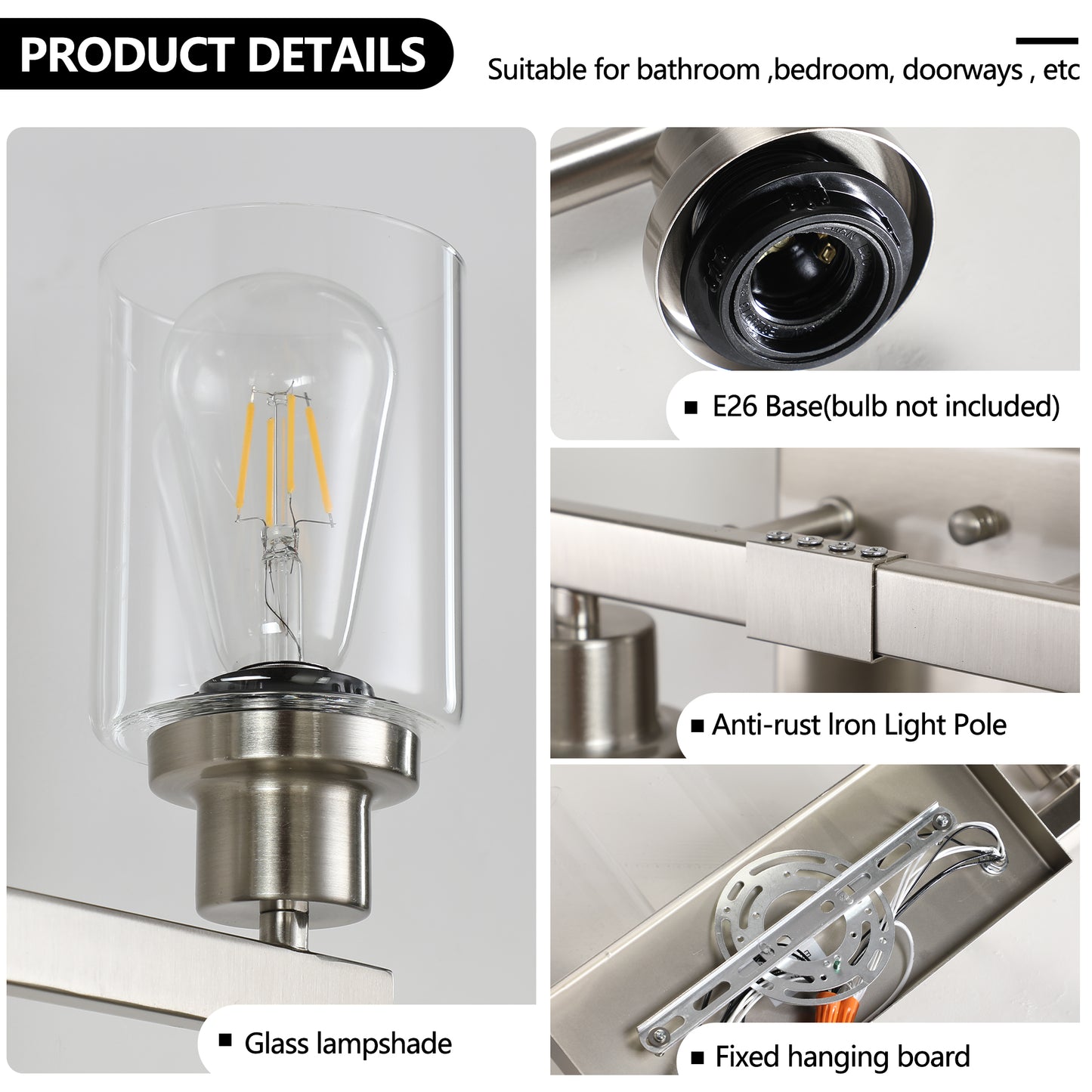 51" 8-Light Brushed Nickel Vanity Light with Clear Glass - view 6