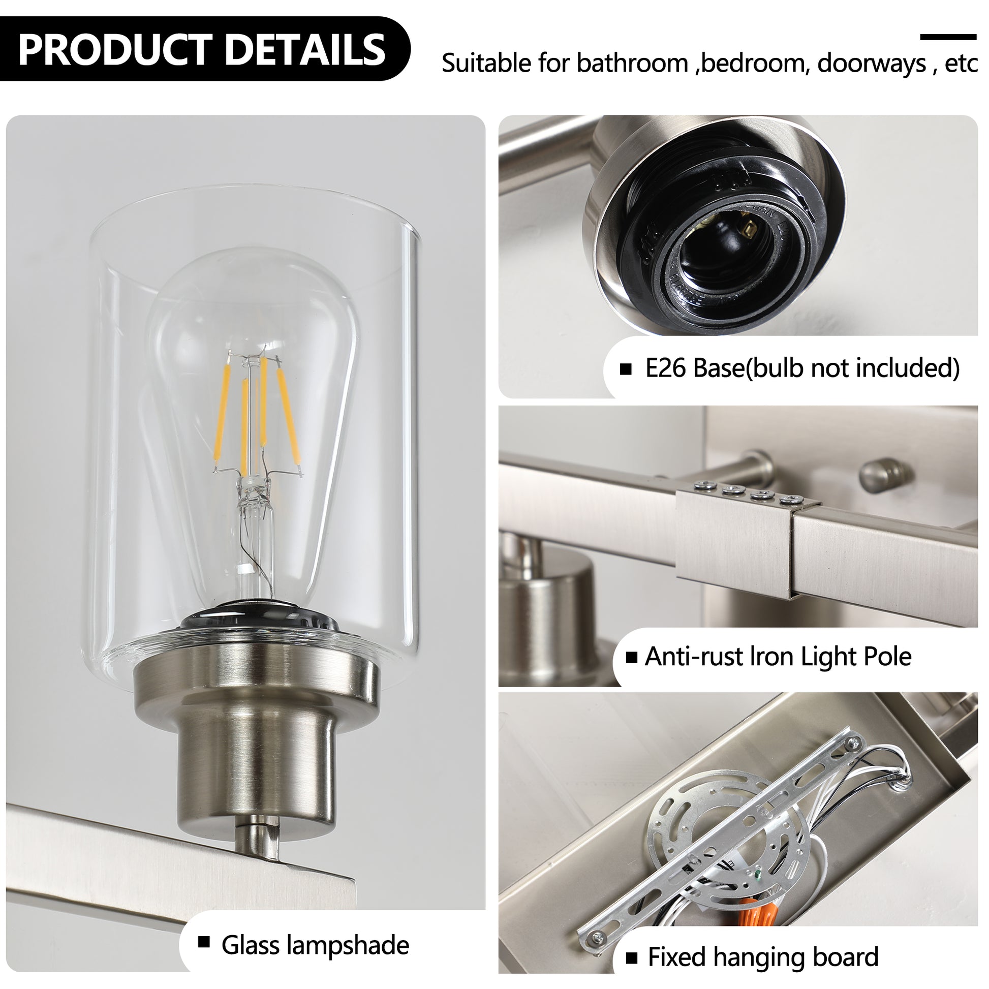 51" 8-Light Brushed Nickel Vanity Light with Clear Glass - view 6