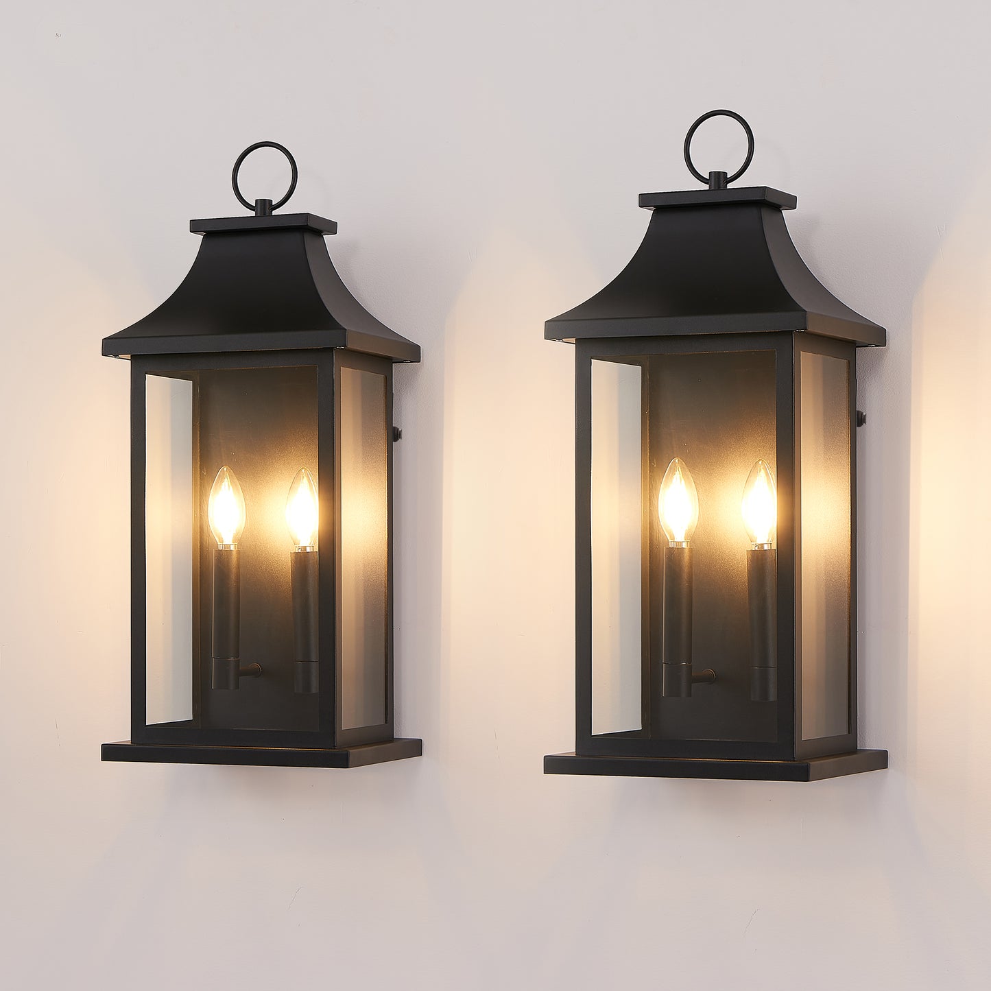 22.2" Black Dusk to Dawn Outdoor Wall Light, Set of 2