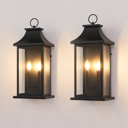22.2" Black Dusk to Dawn Outdoor Wall Light, Set of 2