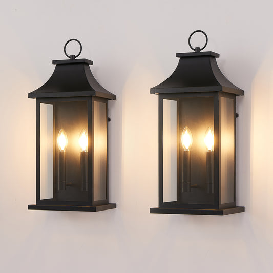 22.2" Black Dusk to Dawn Outdoor Wall Light, Set of 2