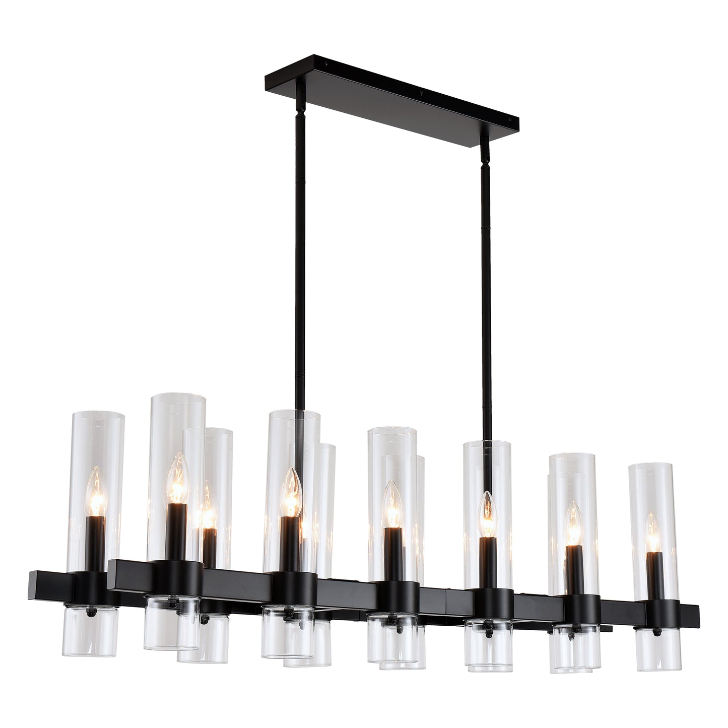 12-Light Black Linear Farmhouse Chandelier with Clear Glass - view 17