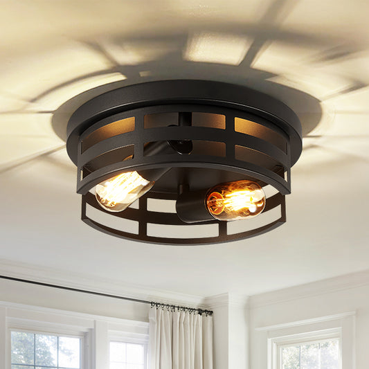 11" 2-Light Black Flush Mount Ceiling Light, Set of 2