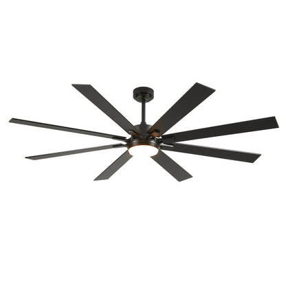 72" Matte Black 8-Blade Ceiling Fan with Dimmable LED