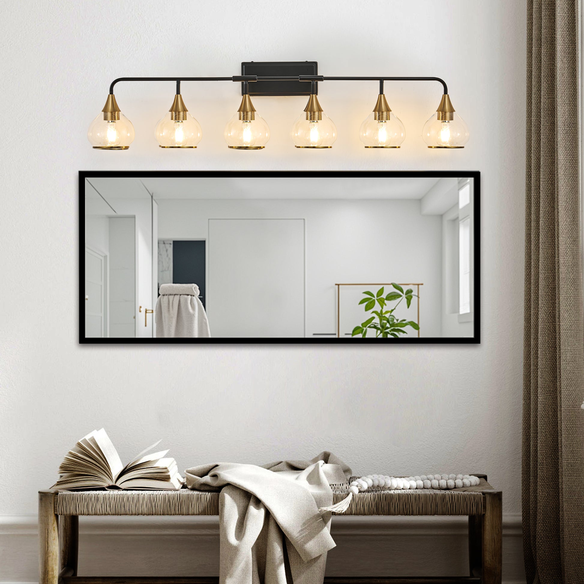 48" 6-Light Black & Gold Industrial Vanity Light - view 4