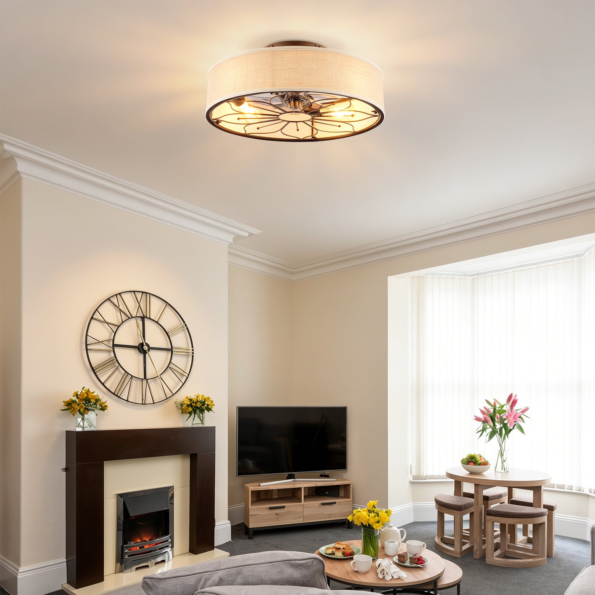 20" Lotus Fabric Farmhouse Bladeless Ceiling Fan with Remote - view 3