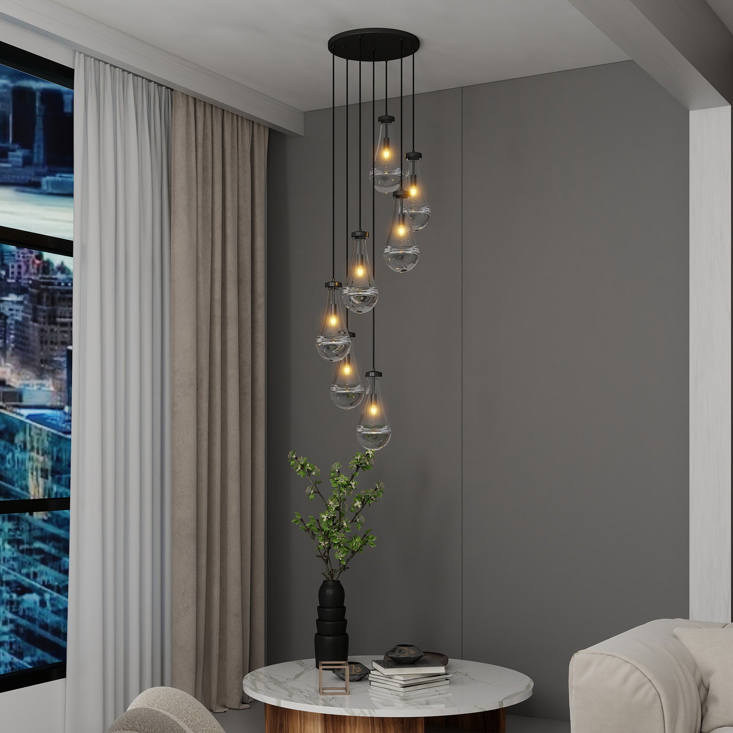 7-Light Black Adjustable Pendant Chandelier - view 3