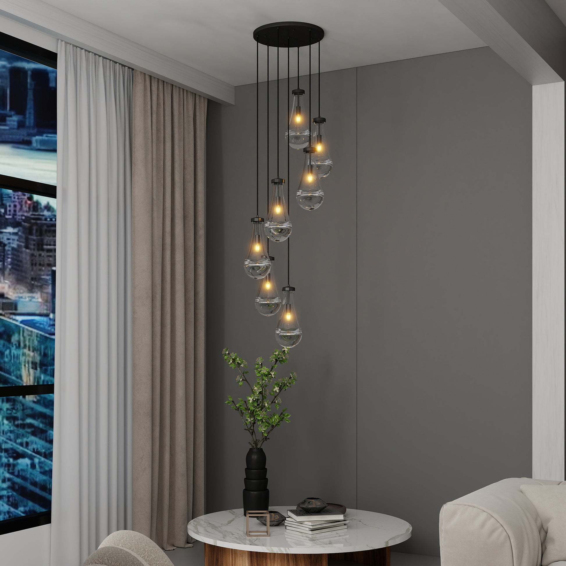 7-Light Black Adjustable Pendant Chandelier - view 3