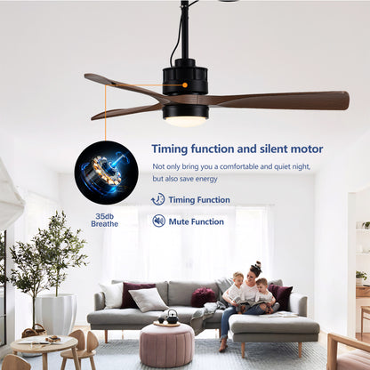 42" Matte Black & Wood Outdoor Ceiling Fan with LED Light - view 9