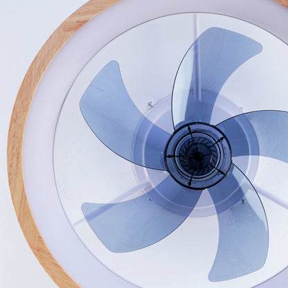 20" Wood & White Flush Mount Ceiling Fan with Dimmable LED - view 19