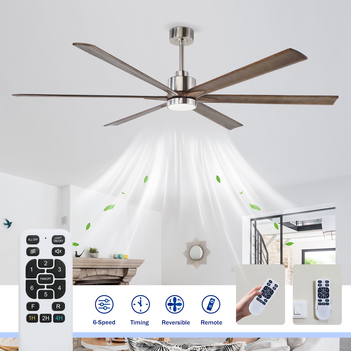 70" Nickel Finish Ceiling Fan with Light - view 10