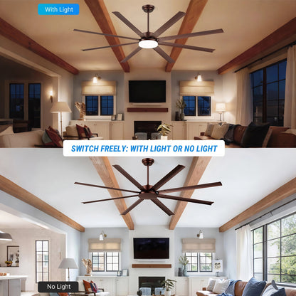 88" Coffee Industrial Ceiling Fan with Light & Remote - view 3