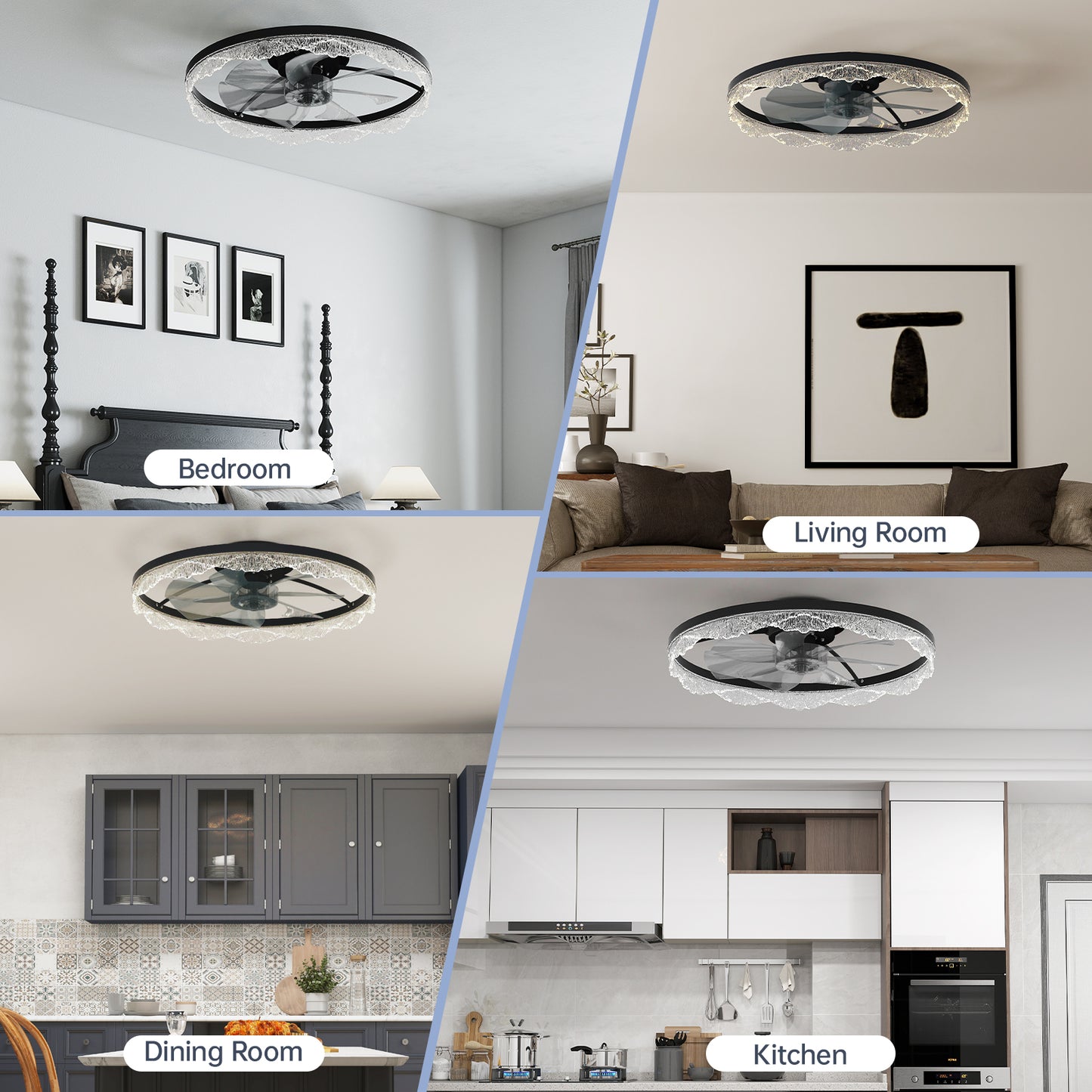 24" Black Acrylic Ring Ceiling Fan with Dimmable LED - view 2