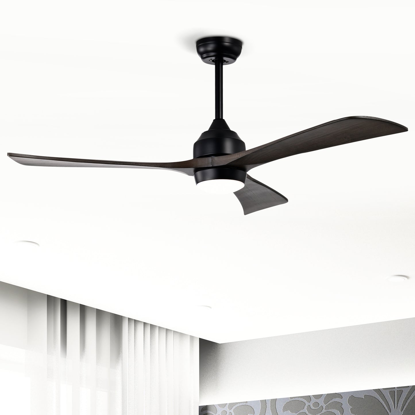52" Matte Black Solid Wood Ceiling Fan with Remote - view 2