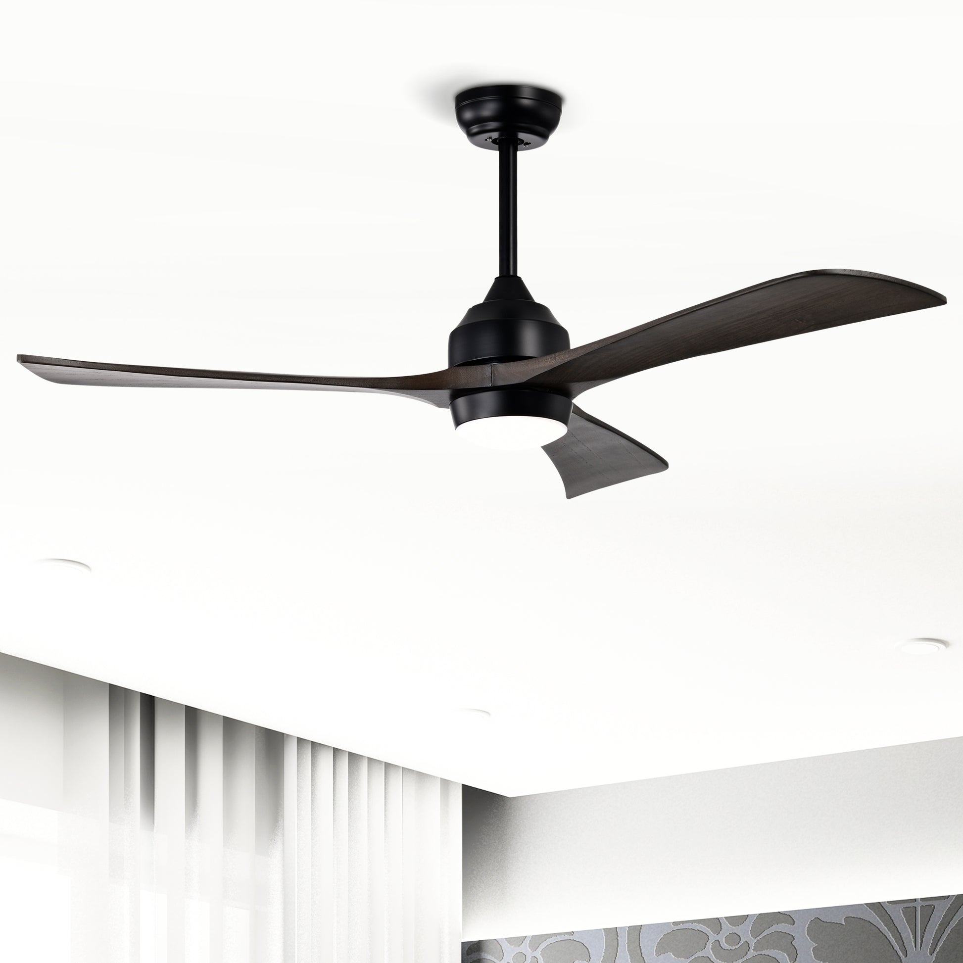 52" Matte Black Solid Wood Ceiling Fan with Remote - view 2