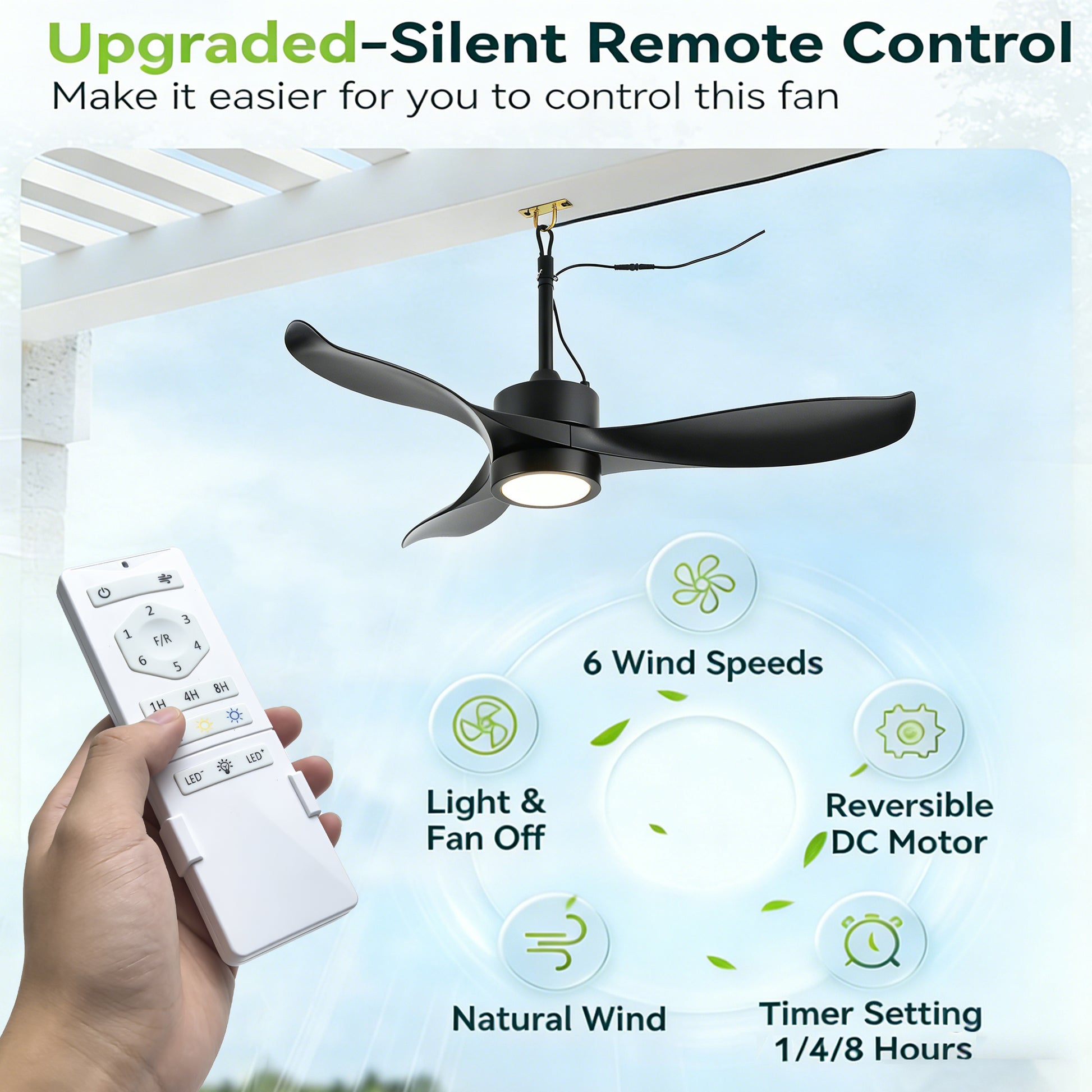 42" Matte Black Outdoor Ceiling Fan with LED Light - view 8