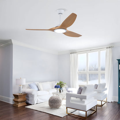 52" Matte White & Natural Wood Ceiling Fan with Remote - view 3