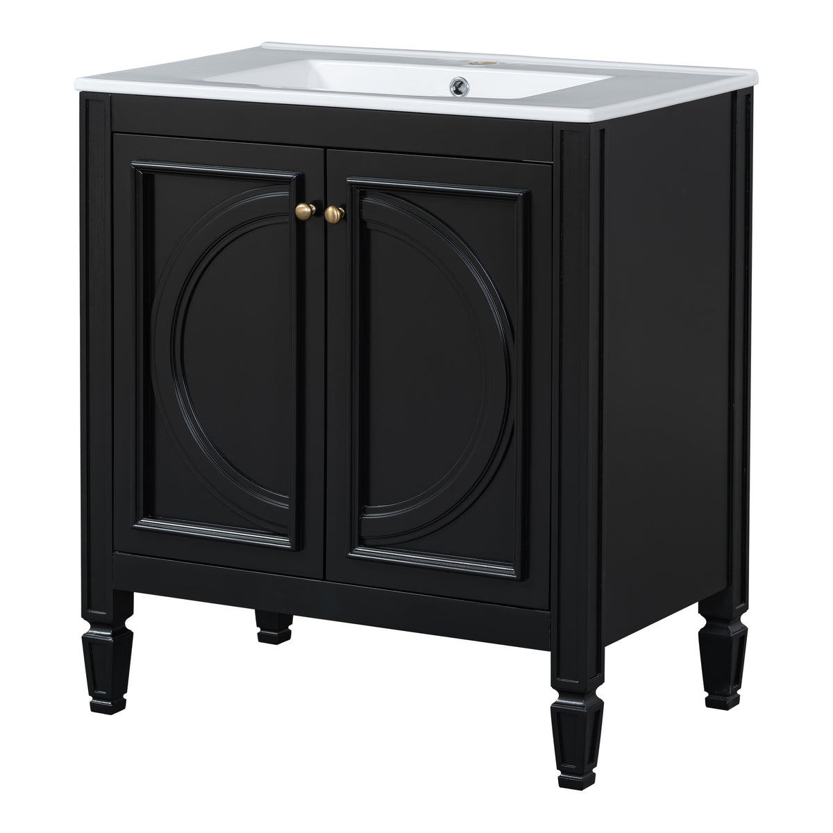 30" Black Bathroom Vanity with Sink, Oval Panel Doors & Drawer