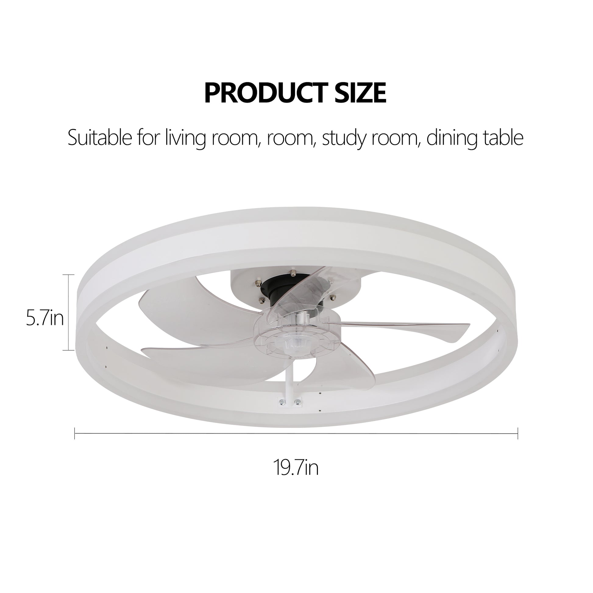 20" White Flush Mount Ceiling Fan with Dimmable LED & Remote - view 9