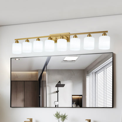 52" Gold Vanity Wall Light with White Glass Shade