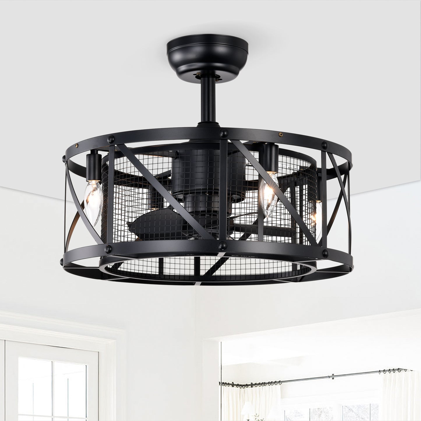 20" Matte Black Industrial Ceiling Fan with Remote - view 2