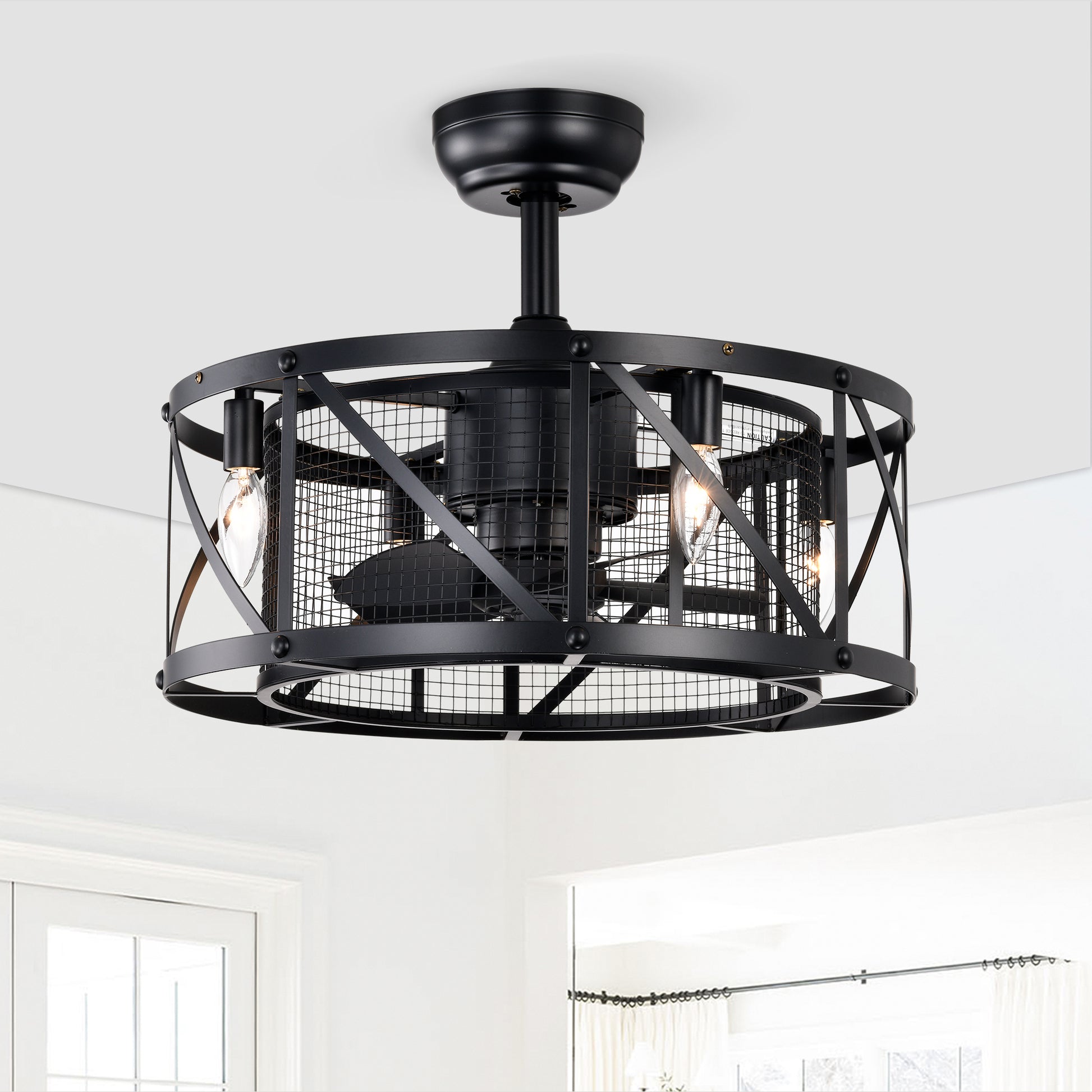 20" Matte Black Industrial Ceiling Fan with Remote - view 2
