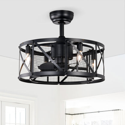 20" Matte Black Industrial Ceiling Fan with Remote - view 2