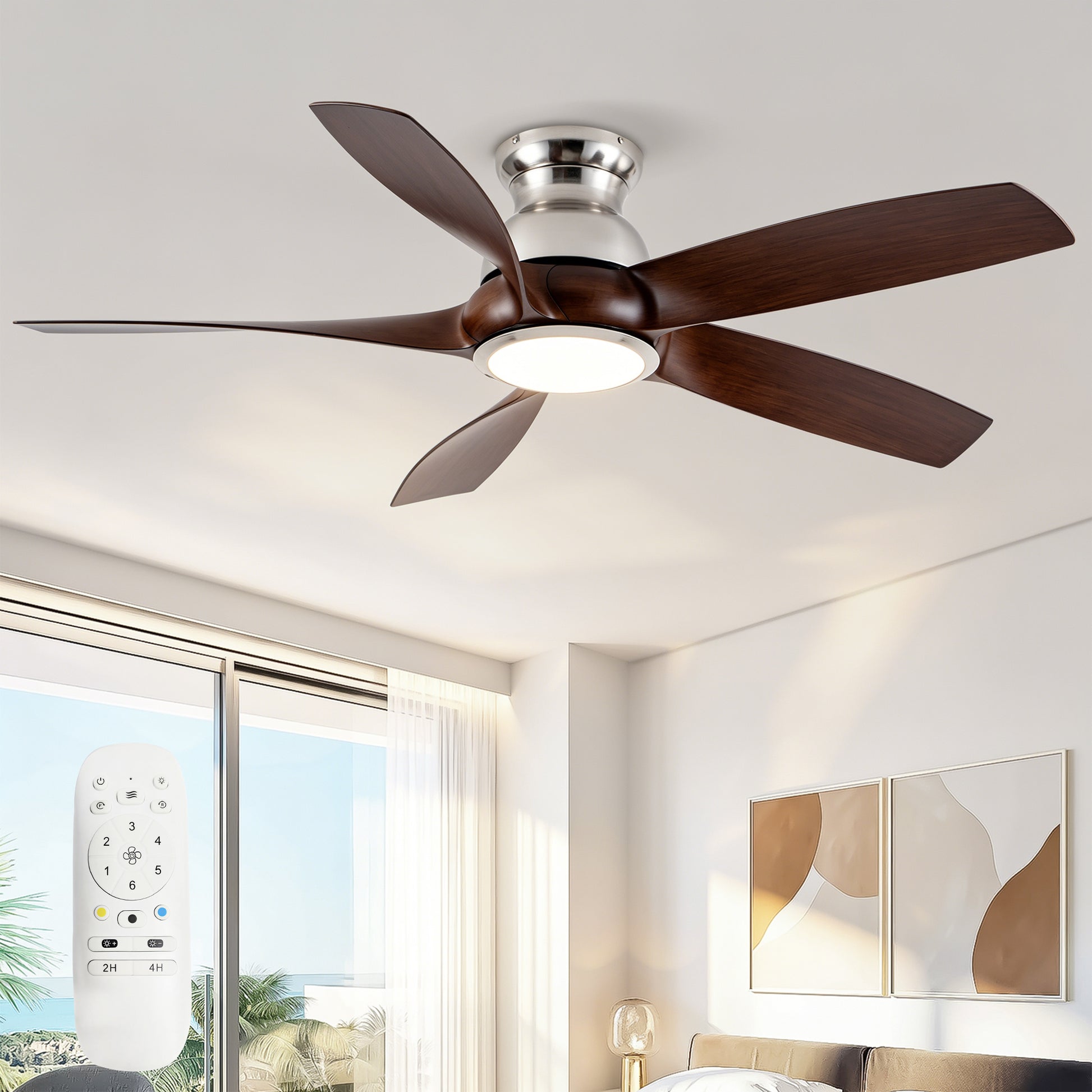 56" Nickel & Wood Ceiling Fan with Remote - view 2