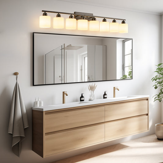 52" 8-Light Matte Black Vanity Light with Frosted Glass