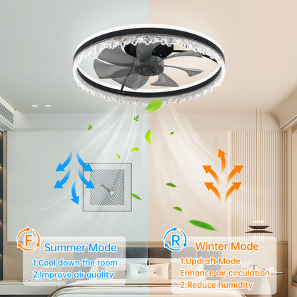 24" Black Crystal Invisible Blade Ceiling Fan with Remote - view 6